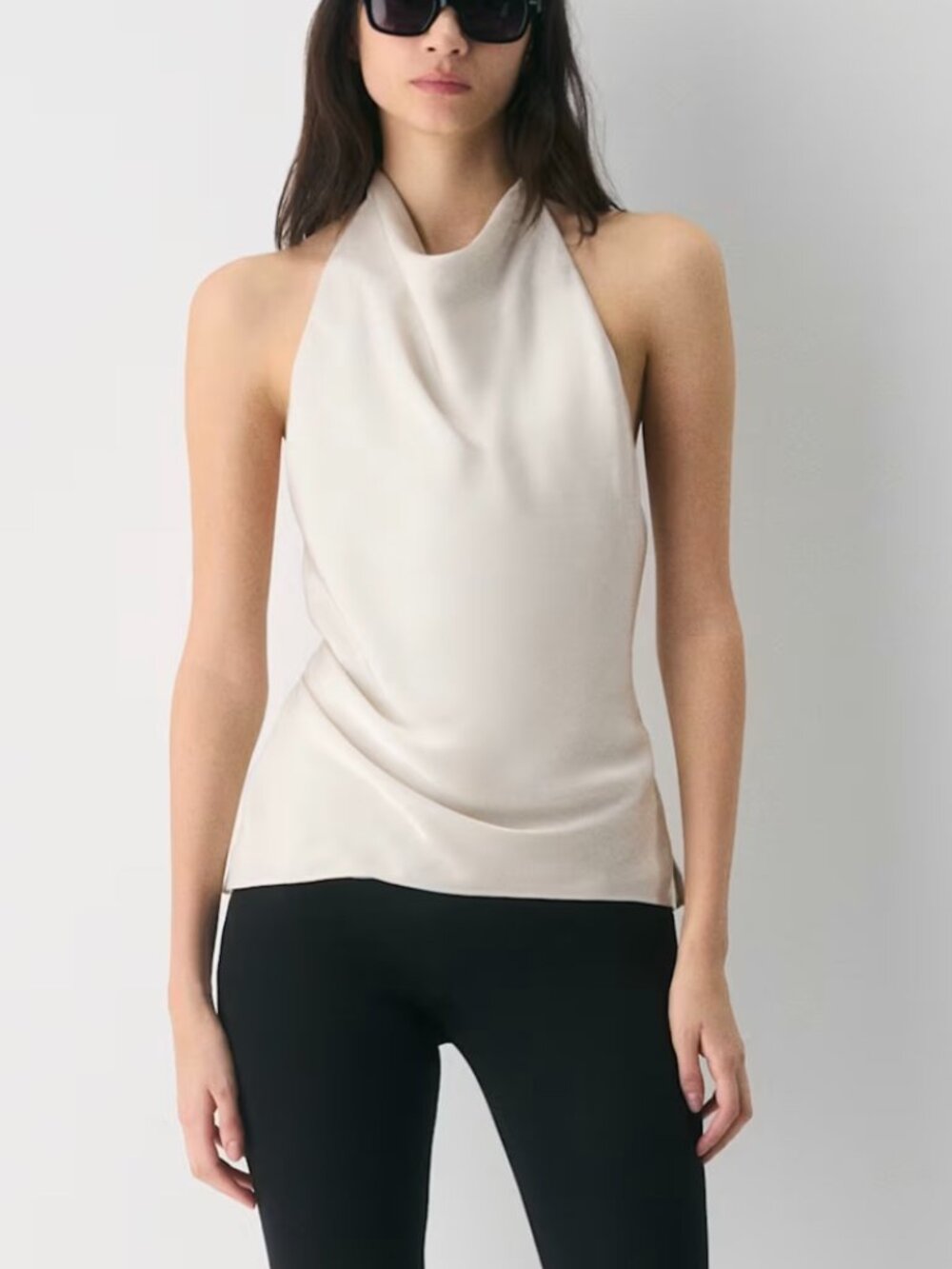 Aritzia Audience Satin Halter Top in Matte Pearl - Sleek Bias-Cut Halterneck